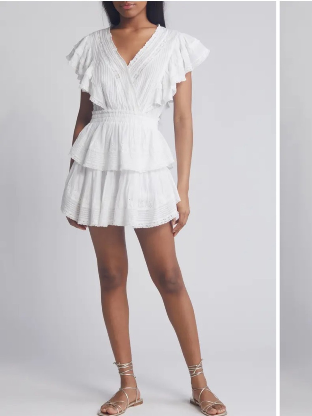 LoveShackFancy Gwen Ruffle Cotton Eyelet Minidress White Size Medium